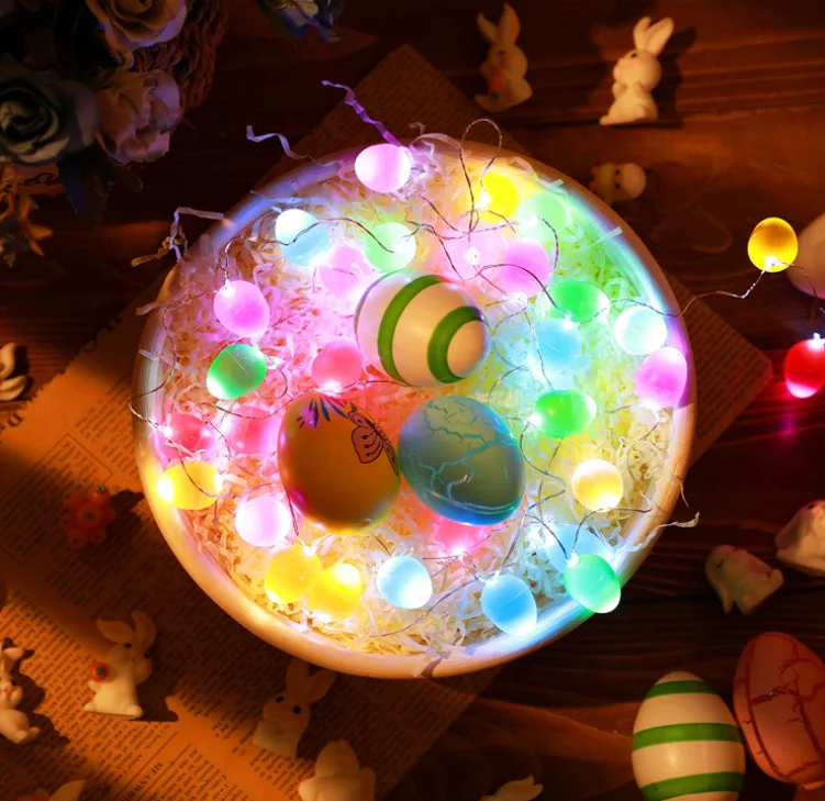 EGG LED Easter String Lights LED Easter Rabbit Bunny Lights with Remote Timer 20 LED Easter Eggs String Lights