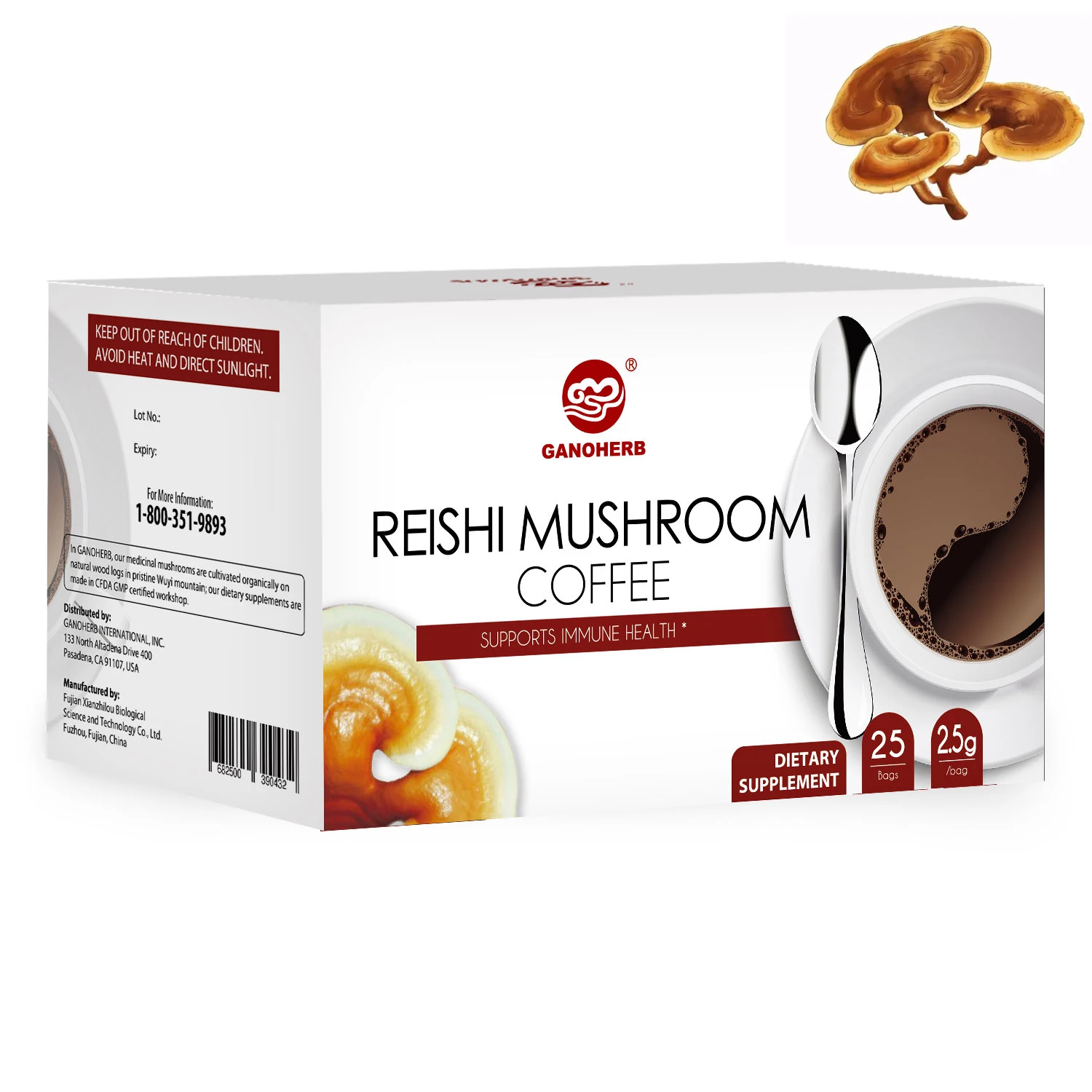 Organic Ganoderma Coffee 2 in 1 Sugar Free Herbal Black Instant Coffee with Reishi Mushroom Extract for a Rich Flavorful