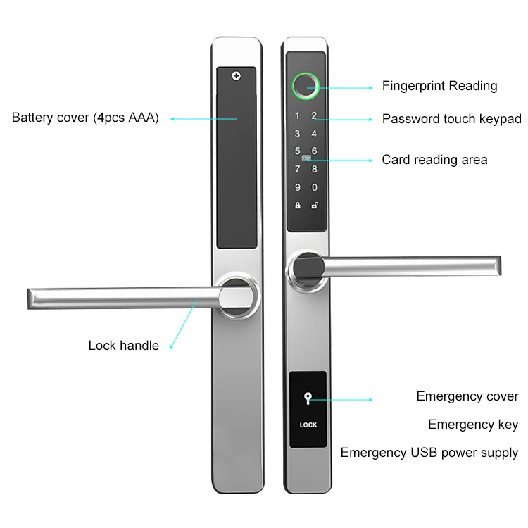 Oem Fingerprint Locker main door Locks with USB Charging doorlock Black home tuya ttlock smart dool lock candado inteligente