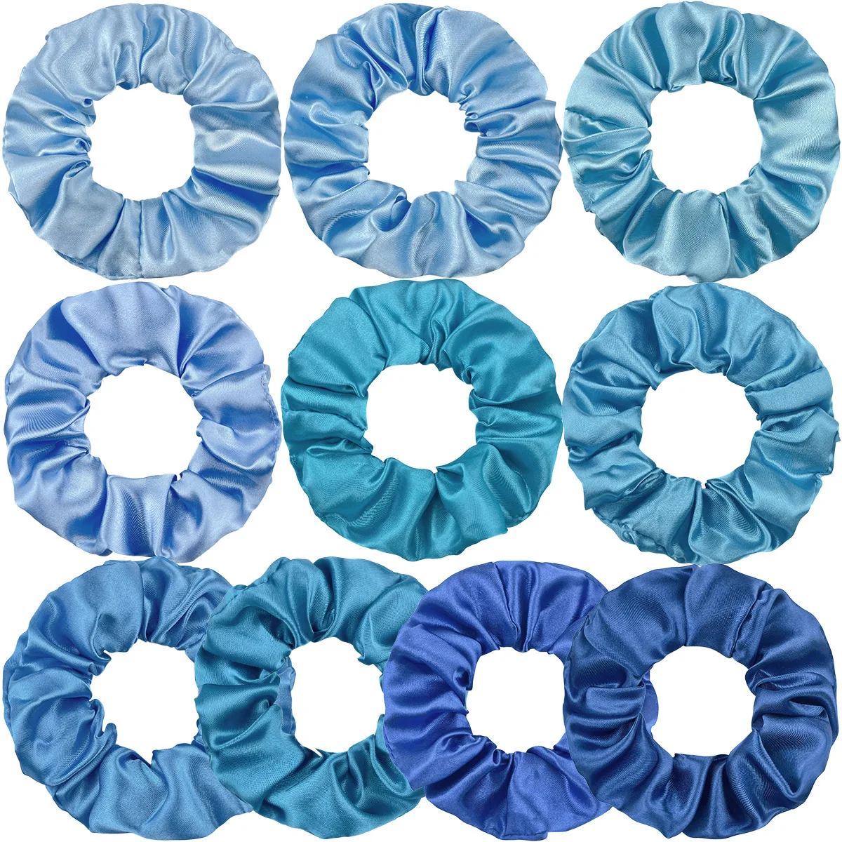 Custom Logo Solid Color Blue Silk Satin Hair Scrunchies Hair Bobbles Ponytail Holder Accessories Scrunchy