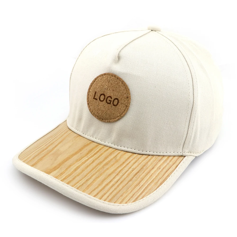 Custom logo fashion blank 5 panel flat brim baseball caps wooden brimmed hat for men
