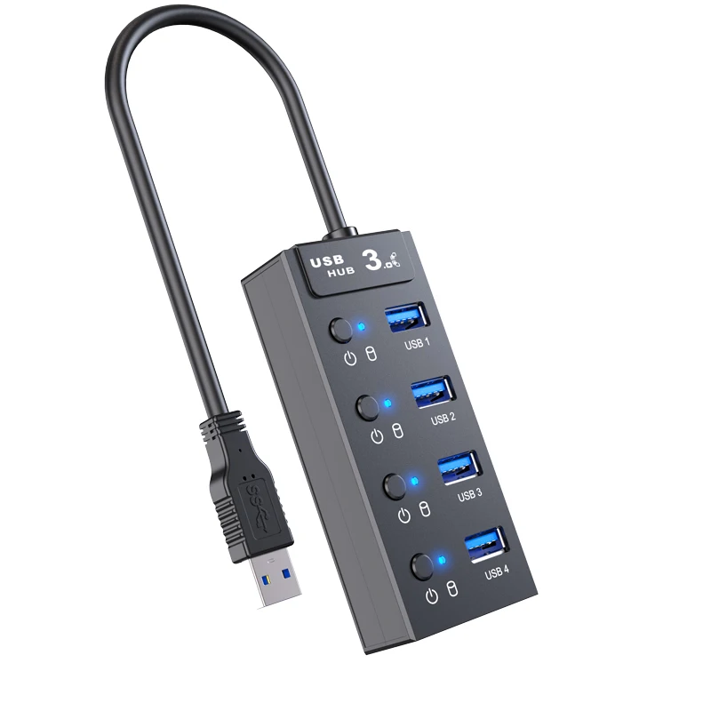 On/Off Switch and Power LED 4-in-1 USB 3.0 Splitter 5Gbps Speed 4-Port USB HUB 3.0 Rohs in Stock for Flash Drive, HDD, Printer