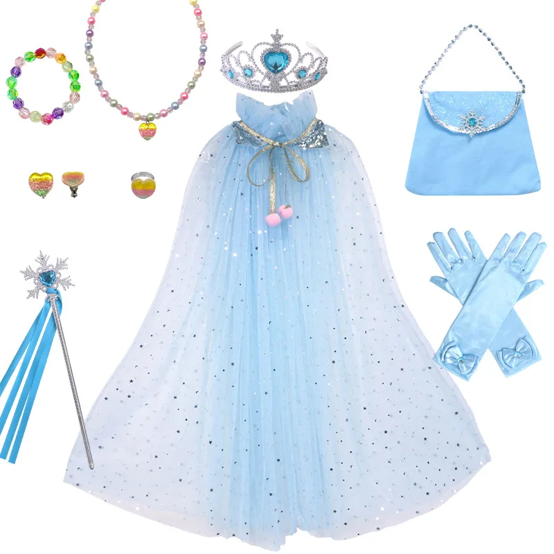 Elsa Rainbow Birthday Party Halloween Dressing Up Princess Dress Cloak Cape Anime Costume for Girls