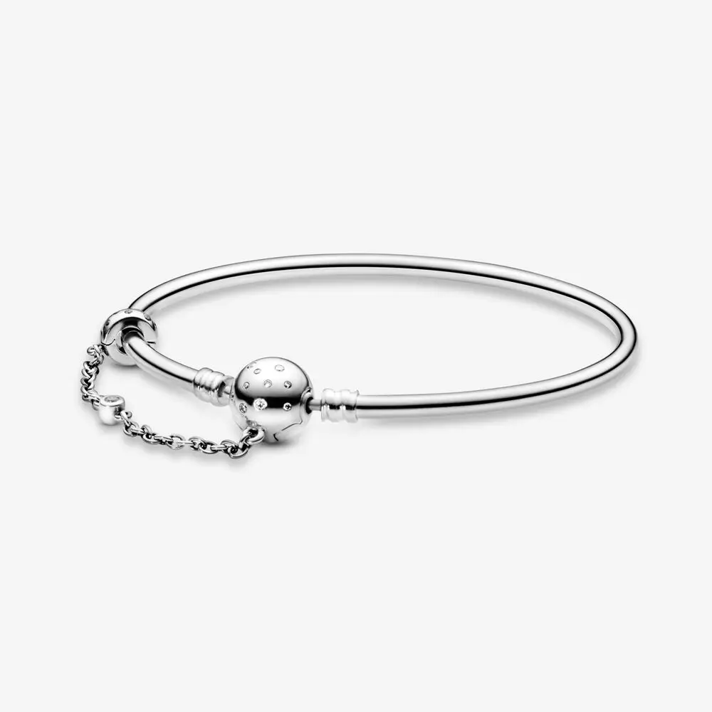 
925 Sterling Silver One In a Million Bangle Zirconia Round Ball Safety Chain Bracelet Fit Pandora Charm Pendant DIY jewelry gift 
