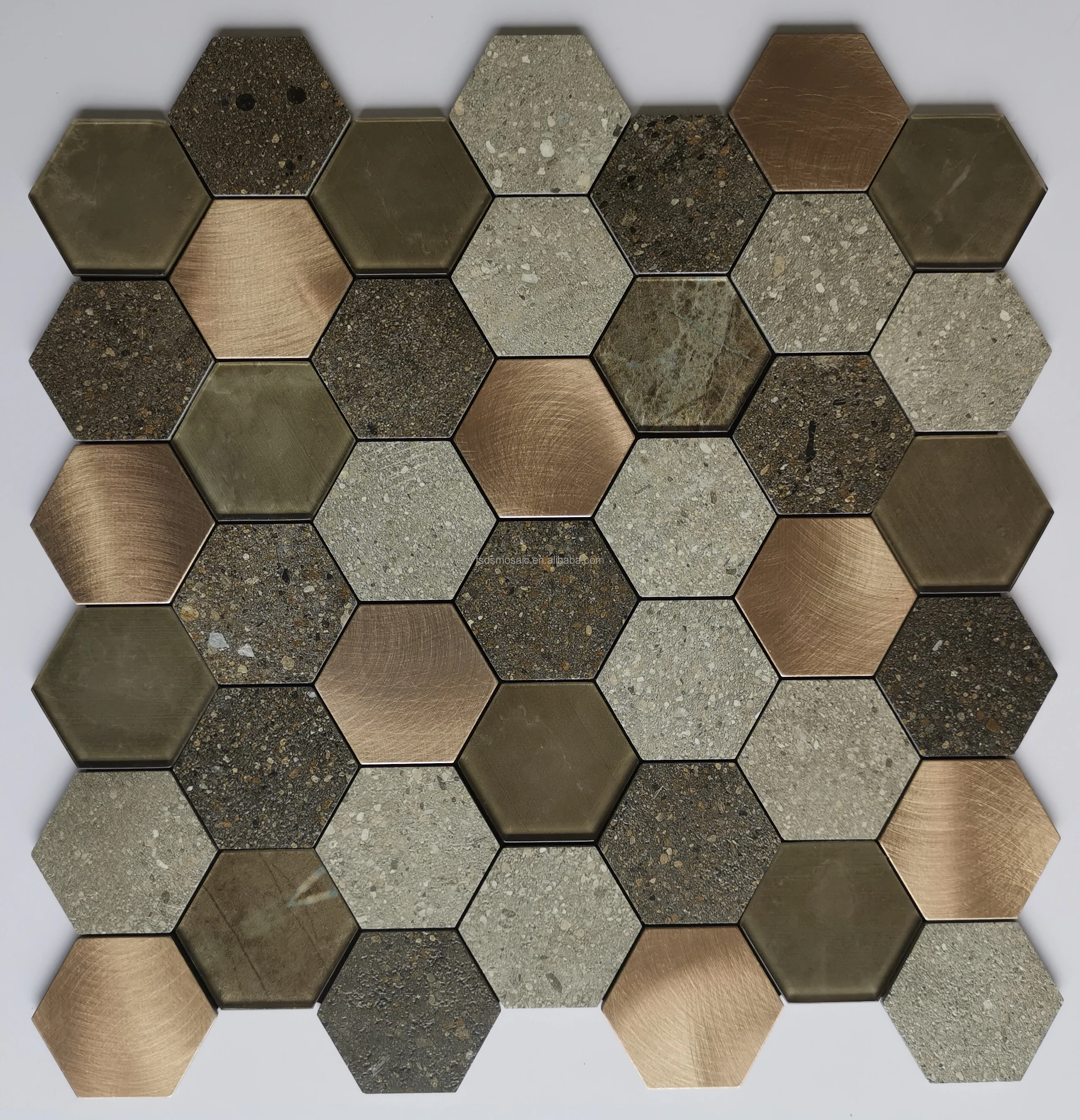 Cheap Price Peel and Stick Metal Mix Glass Mosaic Hexagon Tile for Kitchen