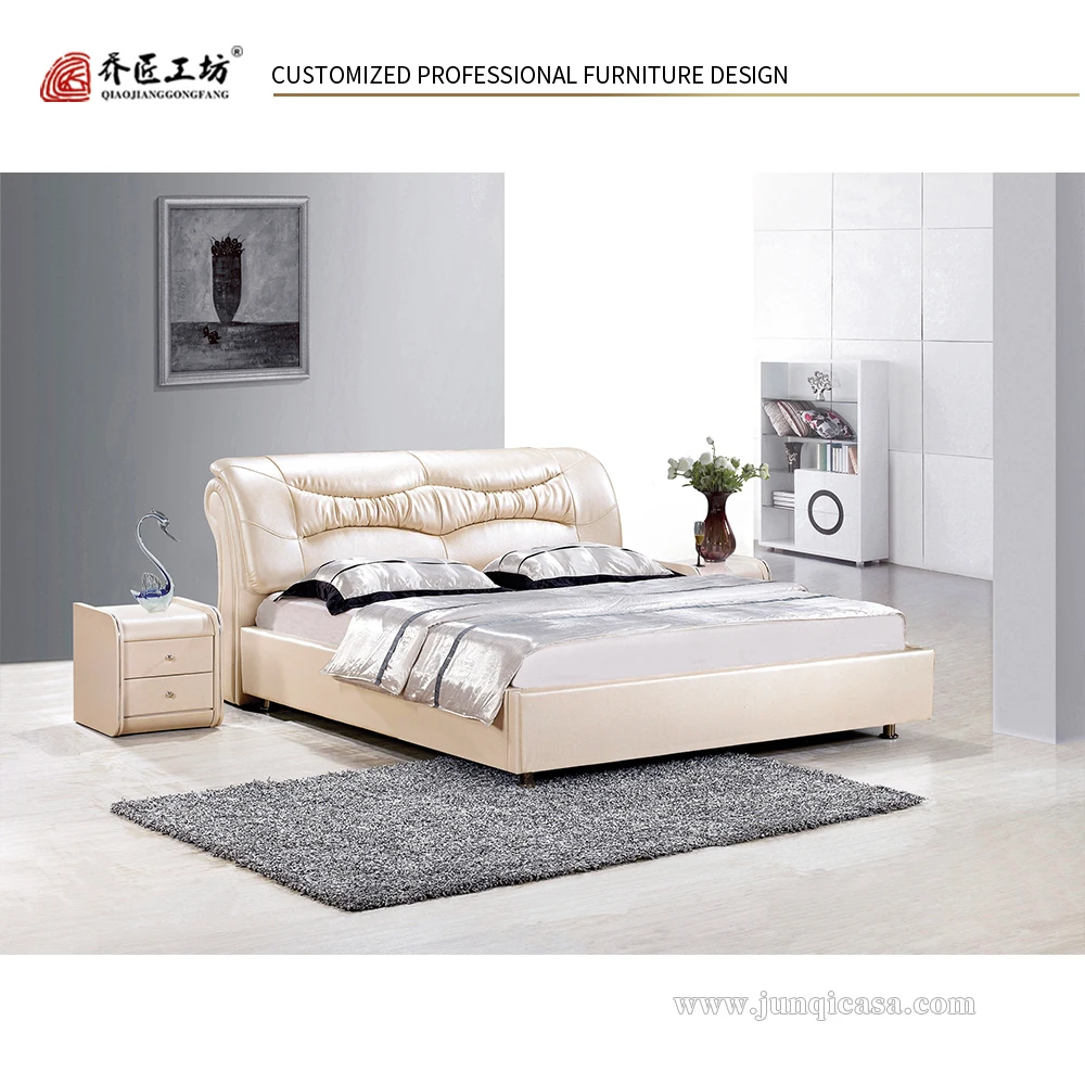Modern Genuine Leather Royal Bedroom Funiture Double Bed Wedding Bed Bedroom Set