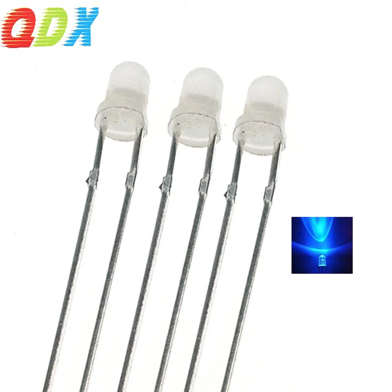 Manufacturer customized LED Water clear lens 3mm blue diffused super bright led diode round in-line lamp beads quality3.0-3.2V