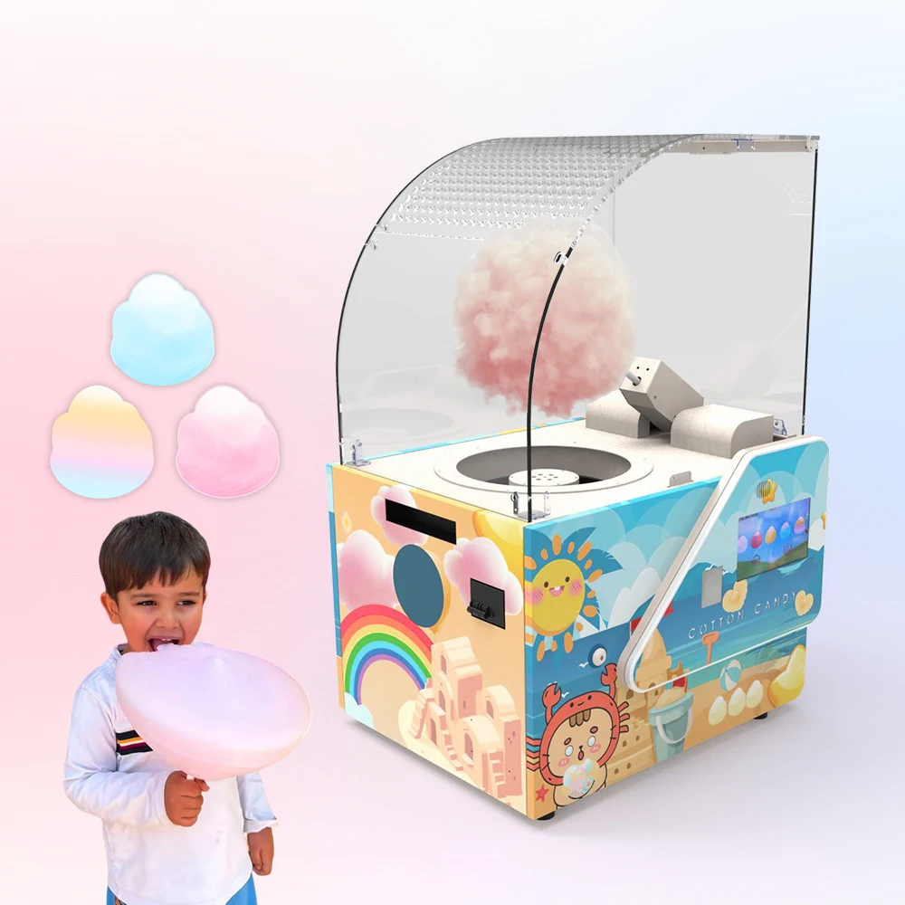 Small business automatic cotton candy vending machine 5 flavors DIY match accessories commercial cotton candy maker manufacturer