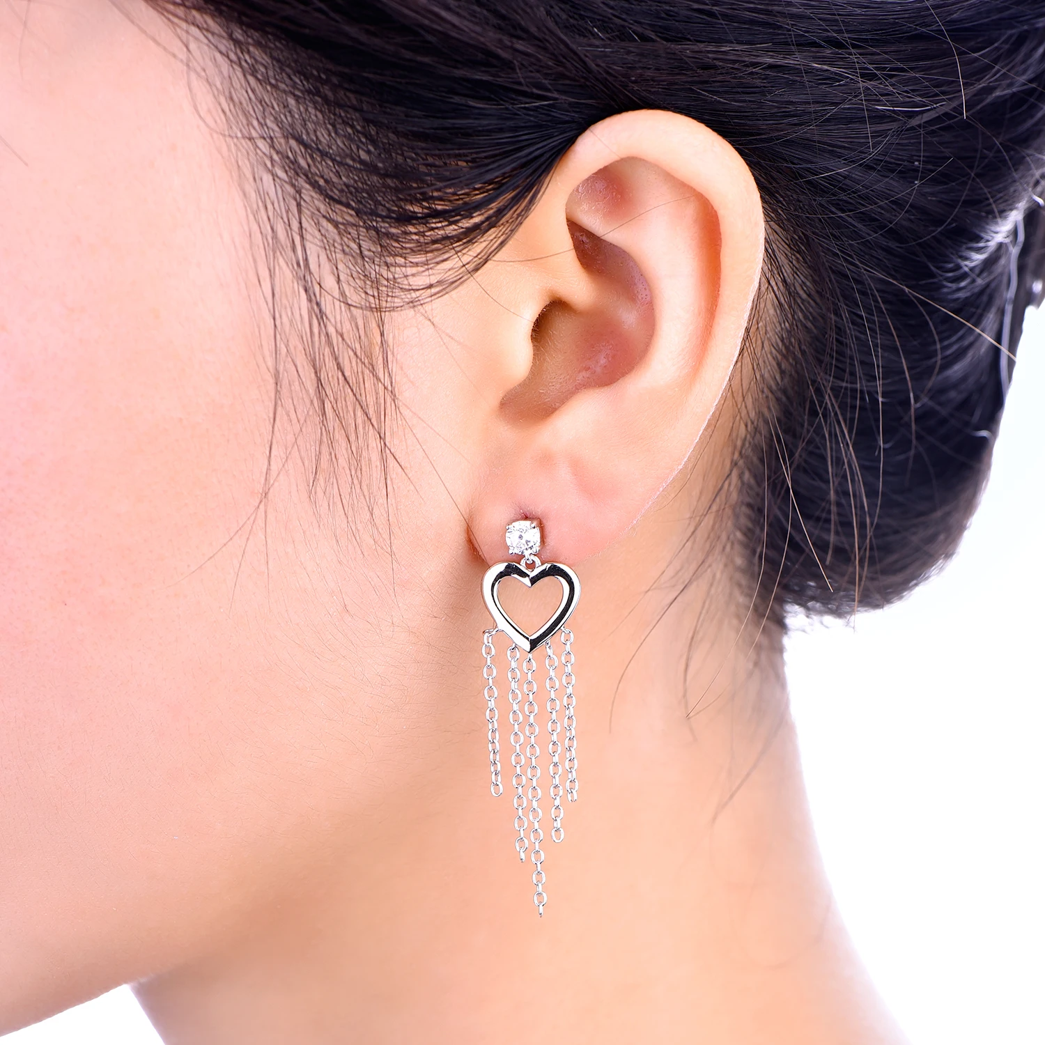 925 Sterling Silver Heart Shape Rhinestone Earrings Fashion Jewelry Love Shiny Crystal Tassel Earrings Women