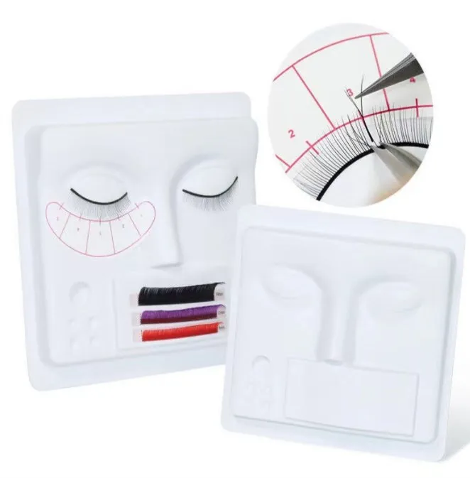 QC Custom Practice Lashes Tray Eyelash Extension Training Plastic Mannequin Face 3 in 1 Grafting Practice Eyelashes  Lash Tray