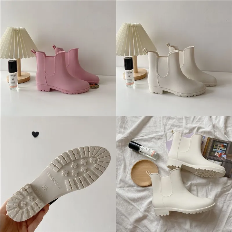PVC Short Rain Boots for Women Waterproof Anti Slip Rubber Ankle Chelsea Boots