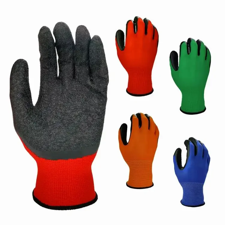 Hot Selling Latex Coated Gloves With 13 G Red Nylon Liner For For Work Construction