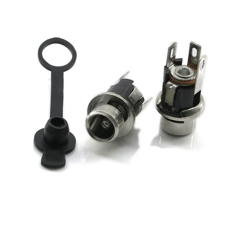 
3Pin pcb Panel Mount dc Connector 5.5 x 2.5mm metal dc power jack Female with waterproof cover and nuts 