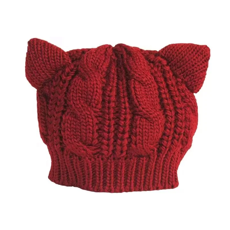 Cat Ear Beanie Hats Cute Cat Knitted Hat Winter Knit Cable Hat for Women Girls