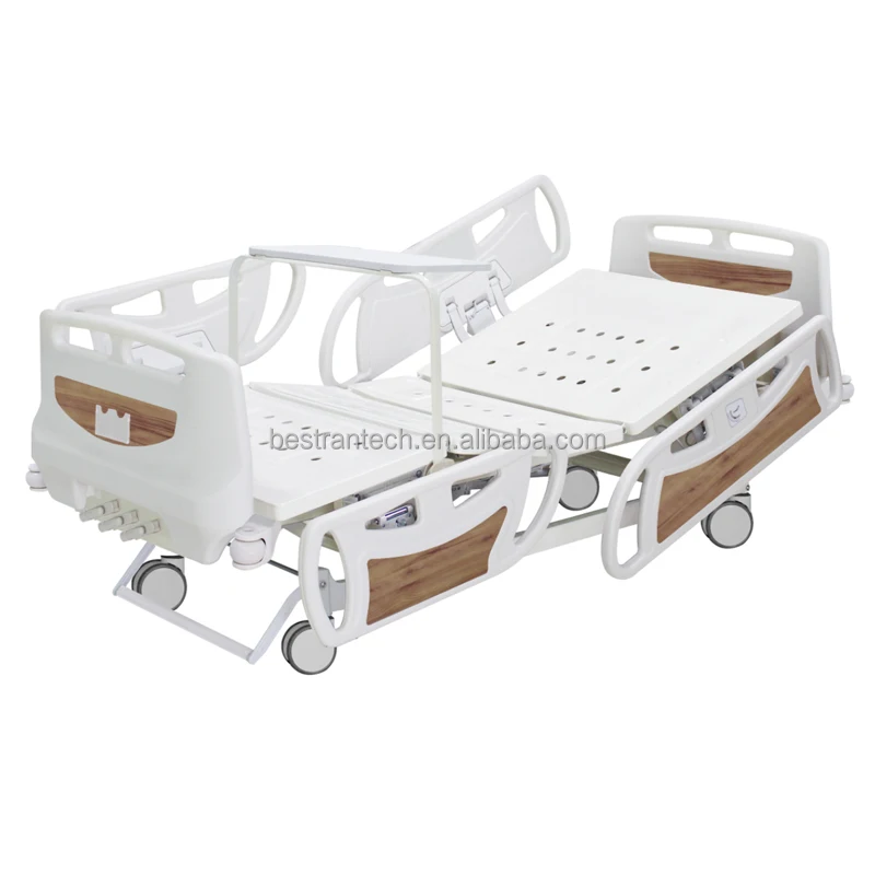 BT-AM126 Steel big PP side rail with folding over bed table central locking hospital 3 function manual medical bed