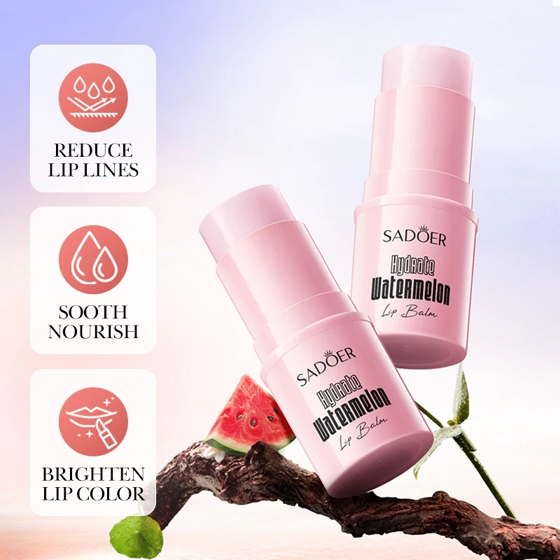 OEM SADOER Wholesale Private Label Watermelon Moisturising Repairing Lip Balm Organic Natural Fruit Hydrating Lip Balm