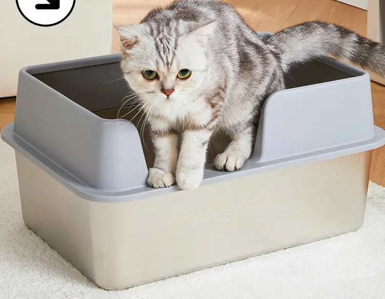 semi-enclosed Removable Stainless Steel Cat Toilet Basin Cat Litter Box