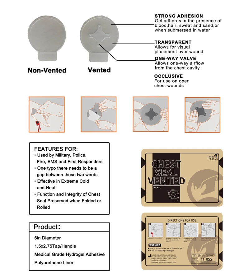 Emergency Wound Dressing Vented Chest Seal for Army