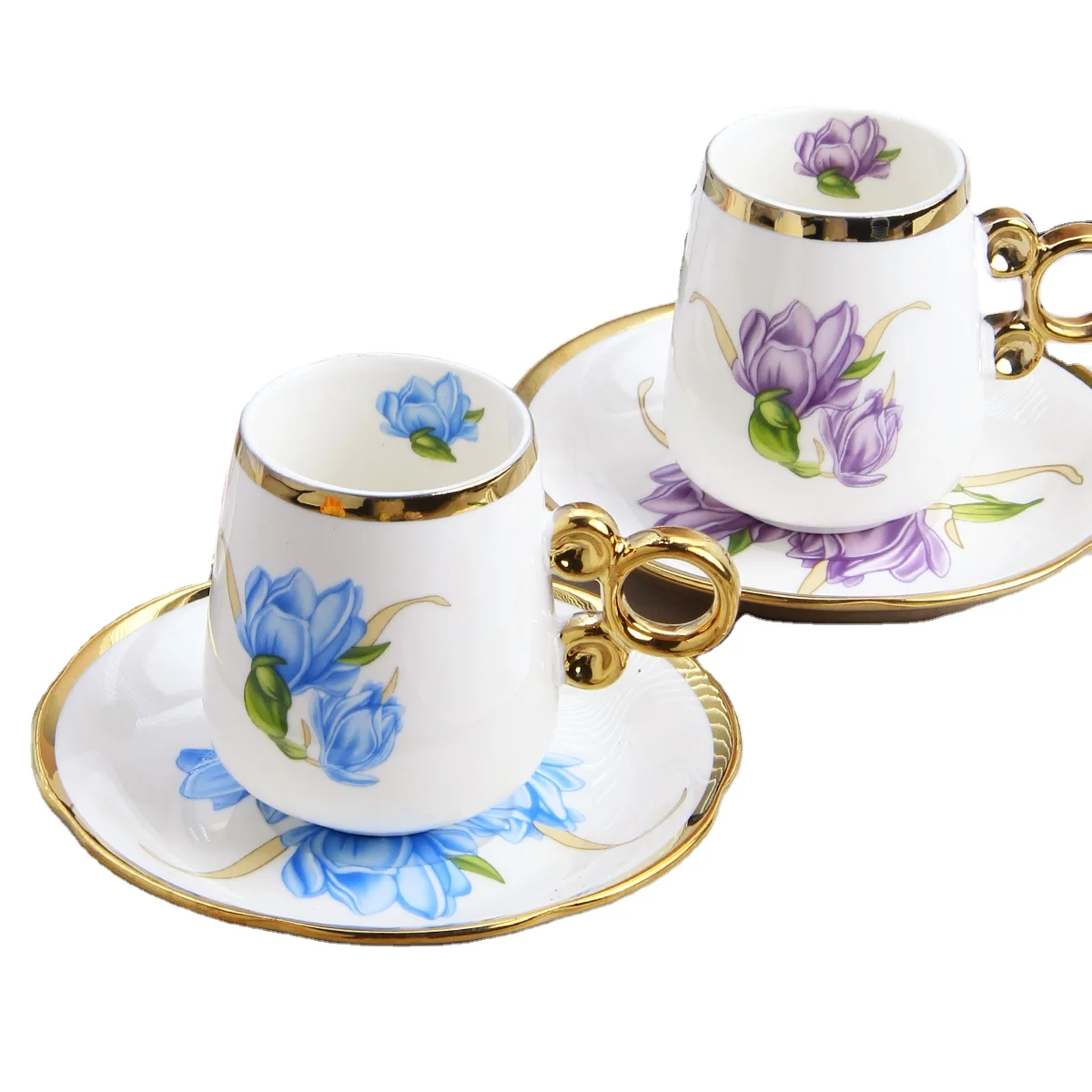 Guangdong Chaozhou Ceramics Factory Agent European Afternoon Tea Cup Gold Circle Handmade Ceramic Coffee Cup and Saucer Set