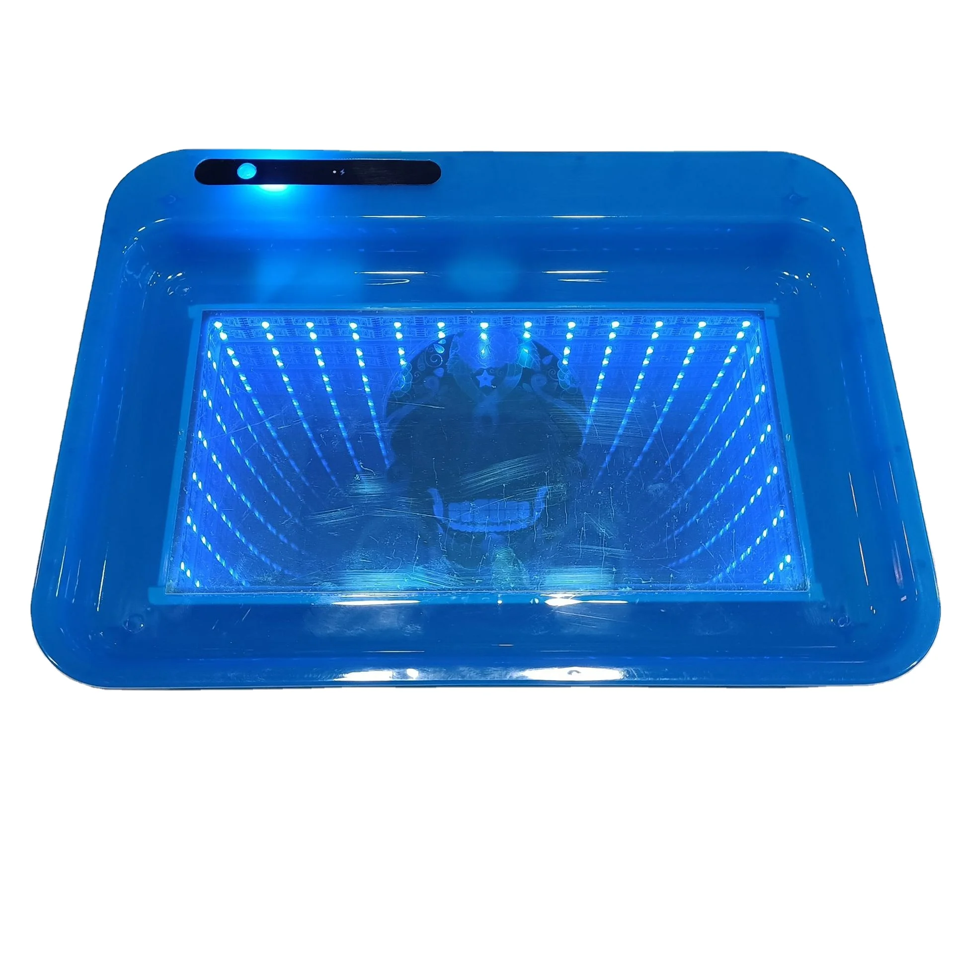 BEYOU glow in the dark light up tray chargeable plastic serving led trays 3d abyss infinity 3d rolling tray