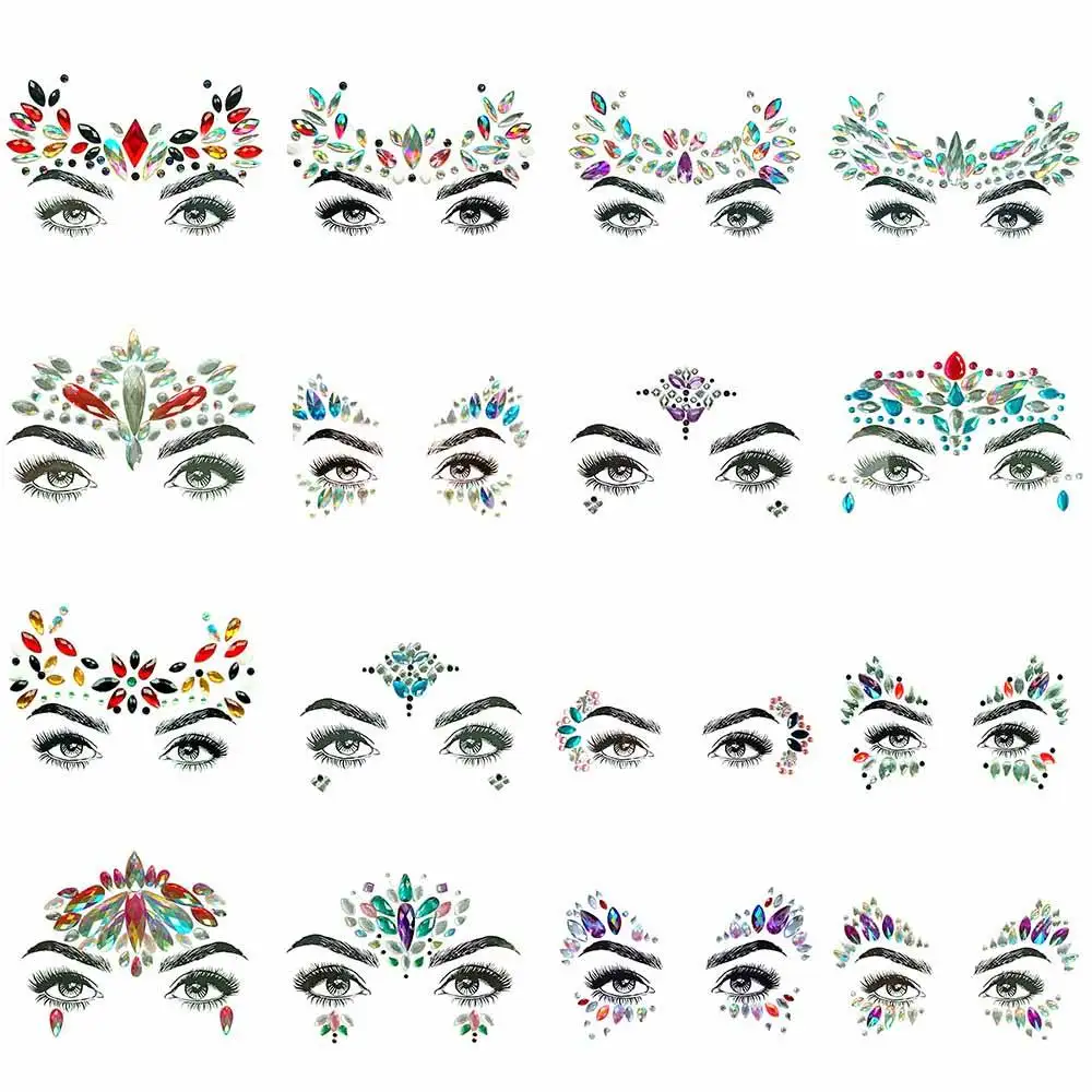 Wholesale Face Jewels Rave Gem Glitter Bling Tattoo Bindi Crystal Body Crystal Rhinestone Eye Stickers for Festival Party