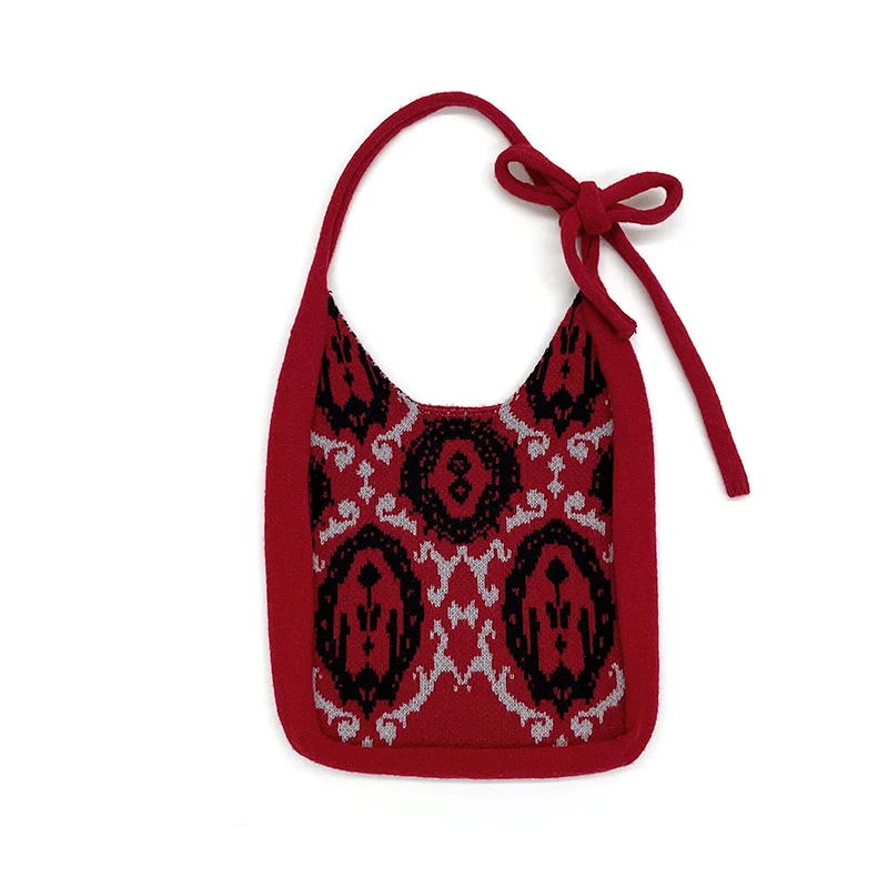 Женская зимняя сумка из шерсти и вязаной с 2025 красным бантом