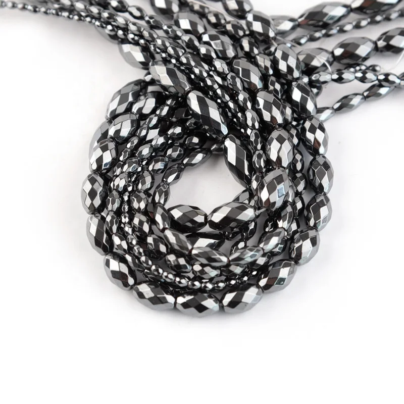 Natural Stone Beads Faceted Oval Shape Spacer Loose Hematite Beads for Jewelry Making DIY Bracelet Tube Spacer Beads