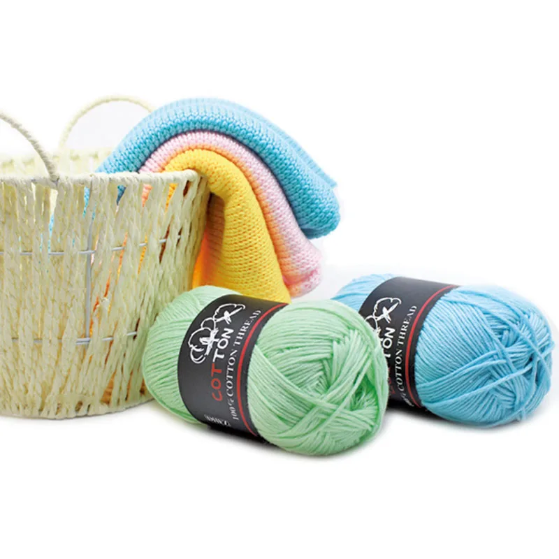 High Quality Wholesale Multi Color 8ply 50g 100g Ball Soft Worsted 100% Pure Cotton Yarn for Baby Hand Knitting Crochet Yarns