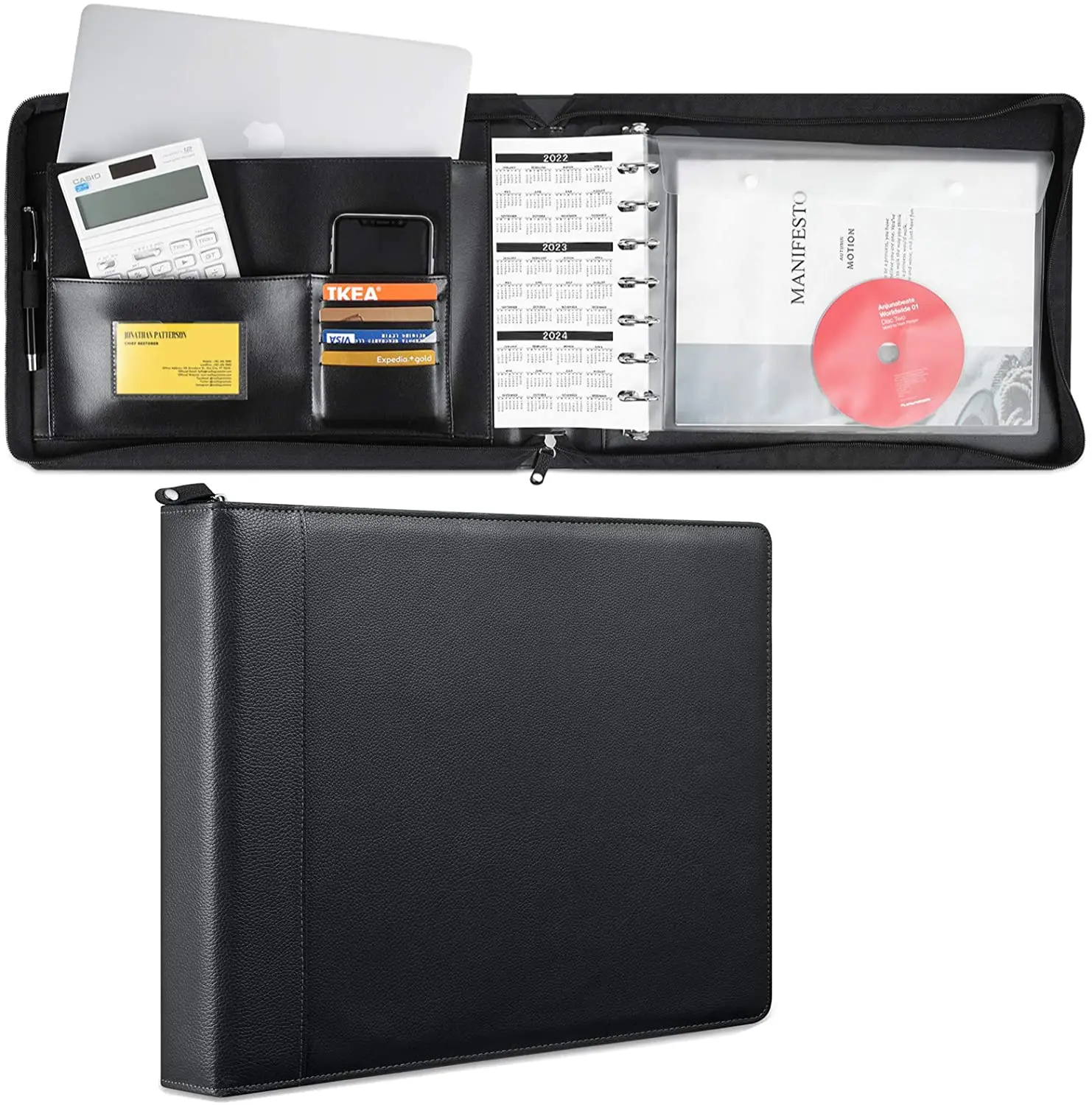 7 Ring Business Check Binder with Zipper PU Cover Check Registers for Personal Checkbook