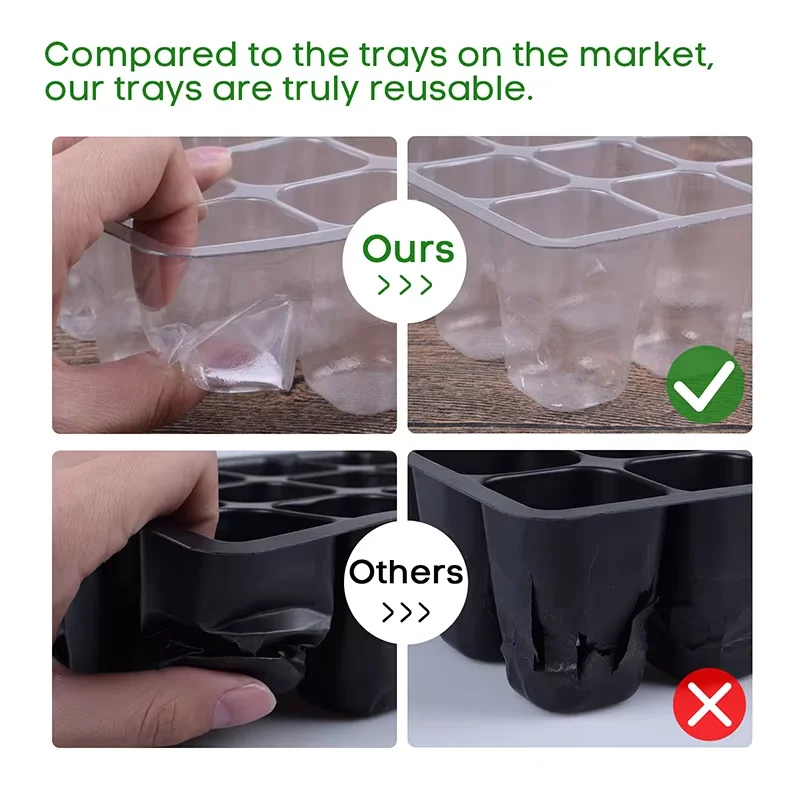Transparent Plastic Seed Trays 12 Cells Seedling Starter Germination Tray Plant Growing Nursery  Trays