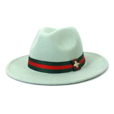 Wholesale Polyester Cotton Vegan Material Fedora Hats For Women Men Party Music Festival Fashion With Bee Decoration Hat Band