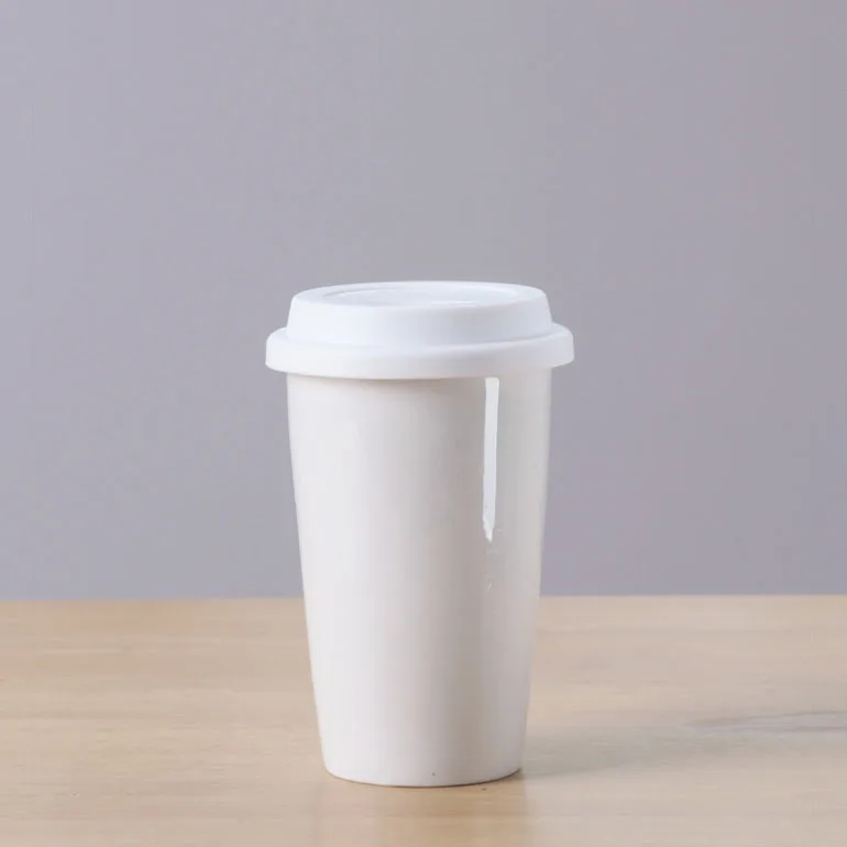 Custom double wall Ceramic coffee travel mug with silicone lid