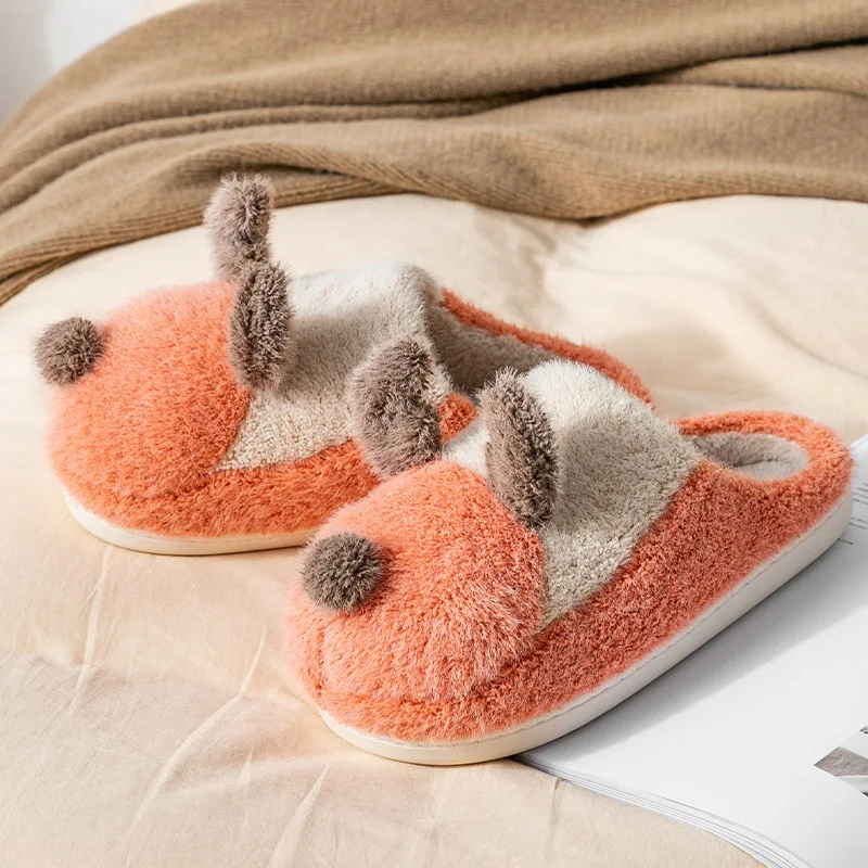 baiyi Cartoon cotton slippers plus velvet warm indoor shoes non-slip parent-child cotton slippers