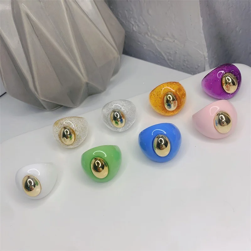 
2021 Summer Acrylic Chunky Ring Jewelry Fashion Colorful Acrylic Made Geometric Oval Shape Resin Rings 