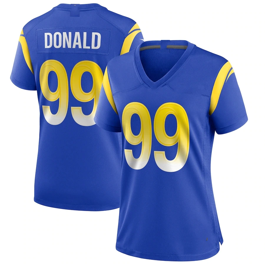 Wholesale Los Angeles City Stitched Women American Football Jersey Ram s Royal Team Uniform 99 Aaron Donald  9 Matthew Stafford