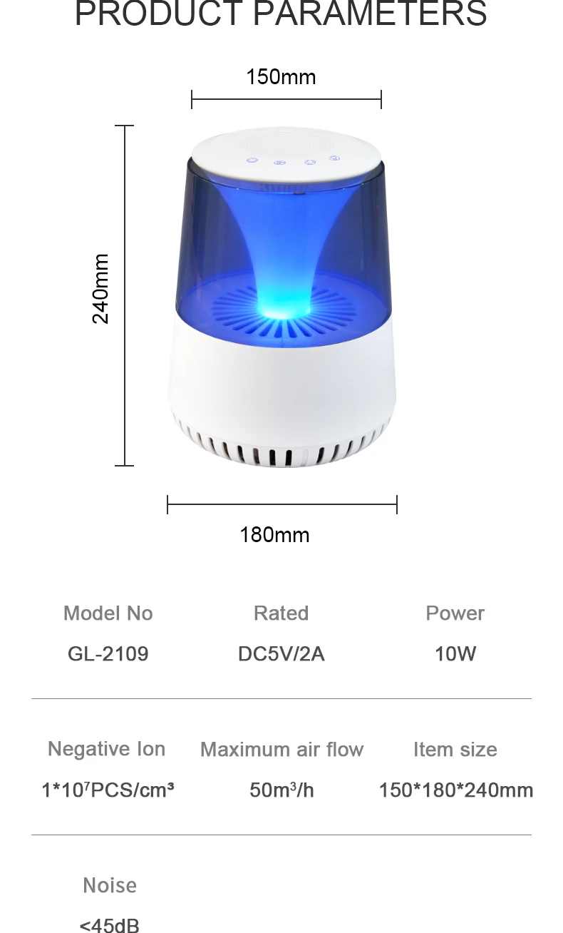 Gonrair Professional  Manufacturer Room Cleaner Intelligence USB charging Air Purifier With Bluetooth Speaker