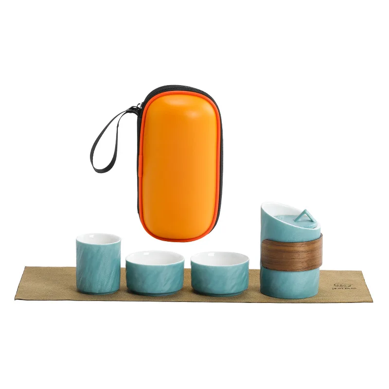 Переносной керамический чайный набор с 3 фарфоровыми чашками и заваркой для чая пикников отличный подарок в новой упакованной коробке