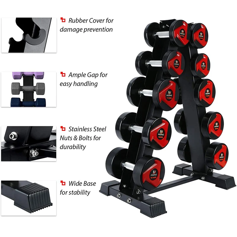 MKAS Weight Training Home Gym 3 4 5 6 10 Tier Weight Rack for Dumbbells Equipment Hex A-Frame Dumbbell Rack