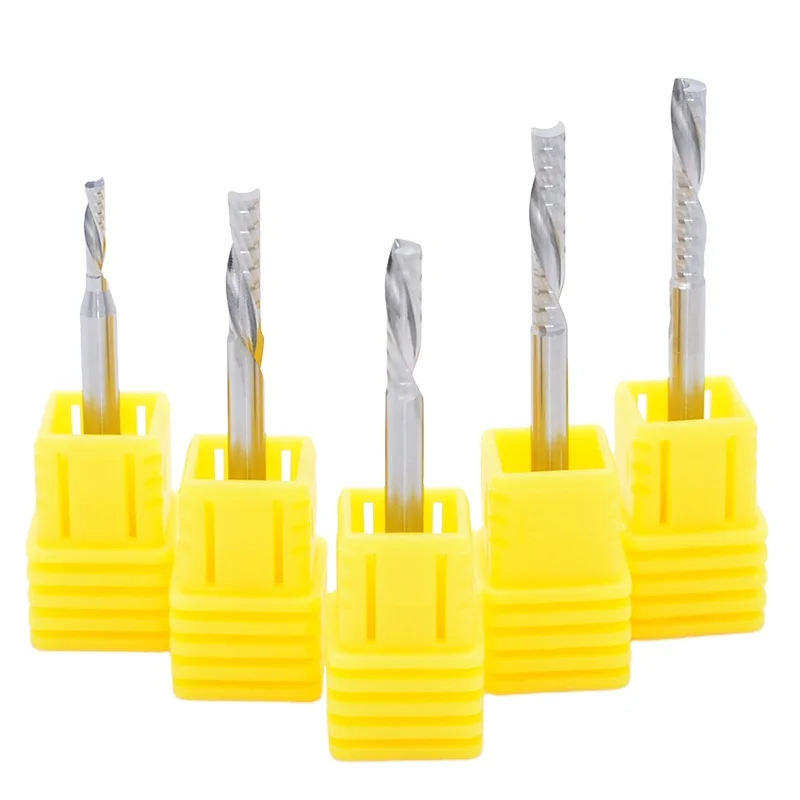 One Flute Down Cut 3.175mm 4mm 5mm 6mm 8mm Left Spiral Milling Cutter Router Bit CNC End Mill Carbide Wood MDF PVC Milling