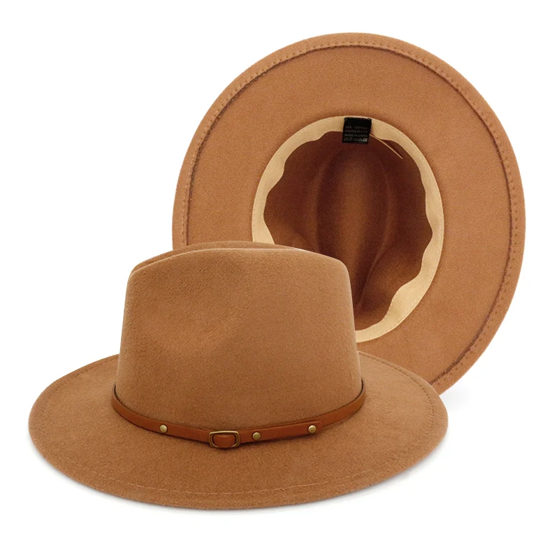 
29 HA2105019 Fedora hats women wholesale 2021 new designer wide brim fedora hats with strap belt 