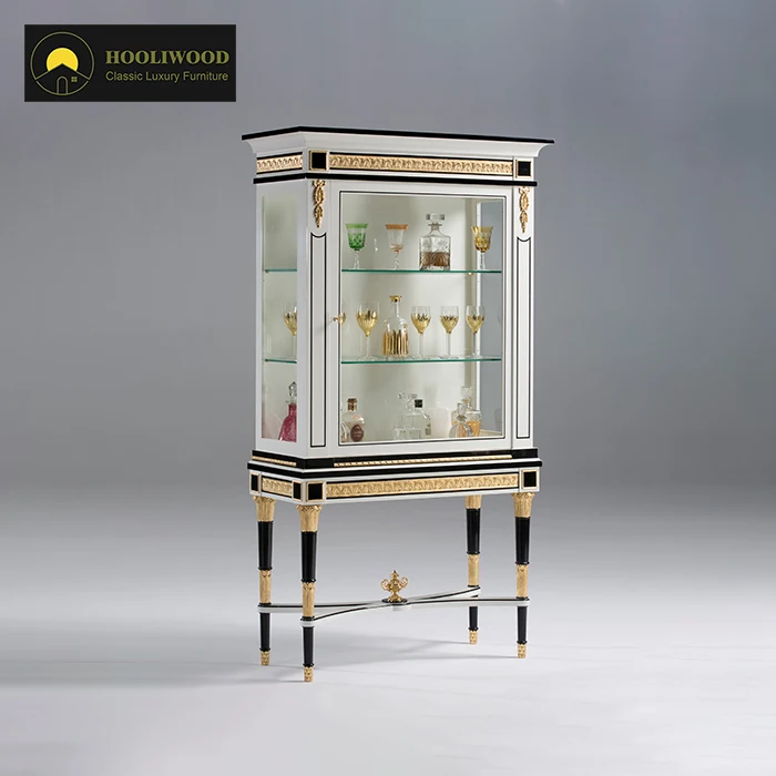 hot sale beautiful gold white wood storage glass wine cabinet display classic luxury living room wine display cabinet with door