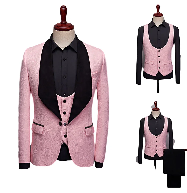 
Hot sale business suit blazers for men pink color 3 piece business suit man suit 