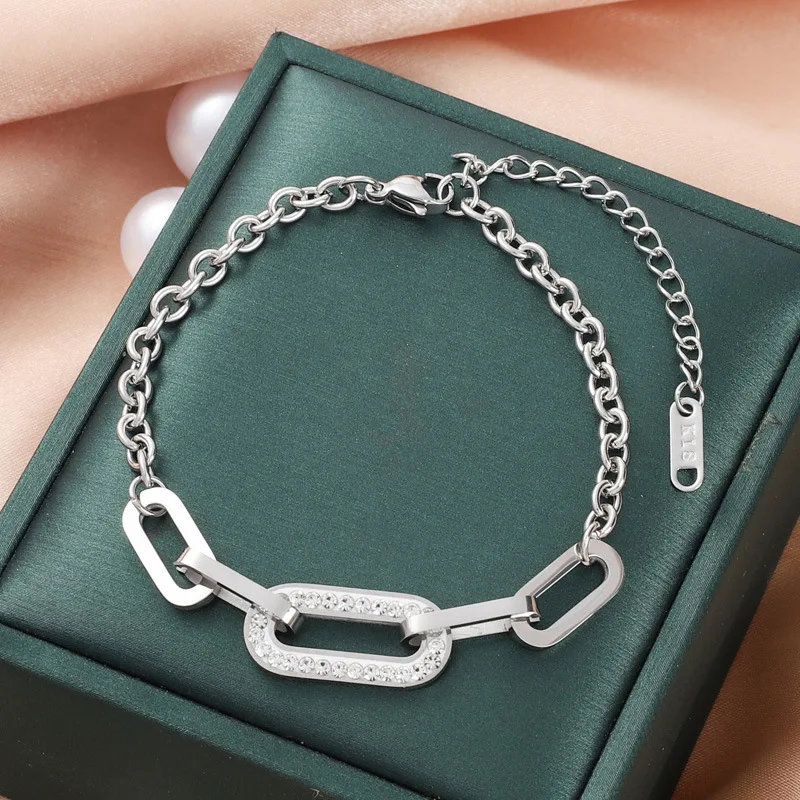 High Quality Stainless Steel Chain Bracelet Crystal Diamond Link Chain Luxury Bracelets Women Fashion Charm Jewelry