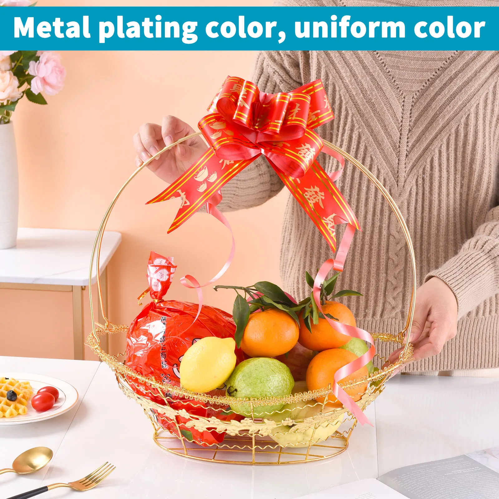 New design high-quality gold-plated ingot fashion customization metal golden fruit basket rack