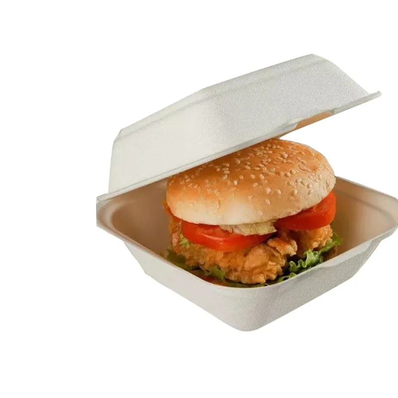 Customized Logo Biodegradable Compostable 6x6 inch Wheat Straw Clamshell Pulp Box Disposable Burger Box
