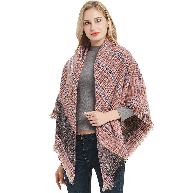 Factory Direct New Plaid Large Square Scarf Thickened Scarf Tartan Printed Jersey Scarf Shawl With Tassels