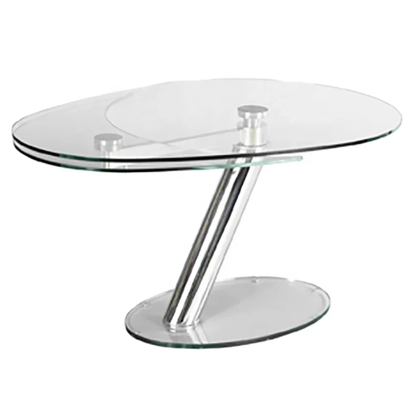 Functional fantastic Italy design oval glass extending dining table with chromed base for living room