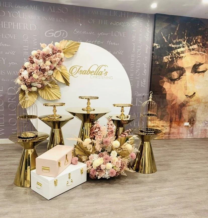 Cheap price Wedding stage decoration Gold Round cake Stand