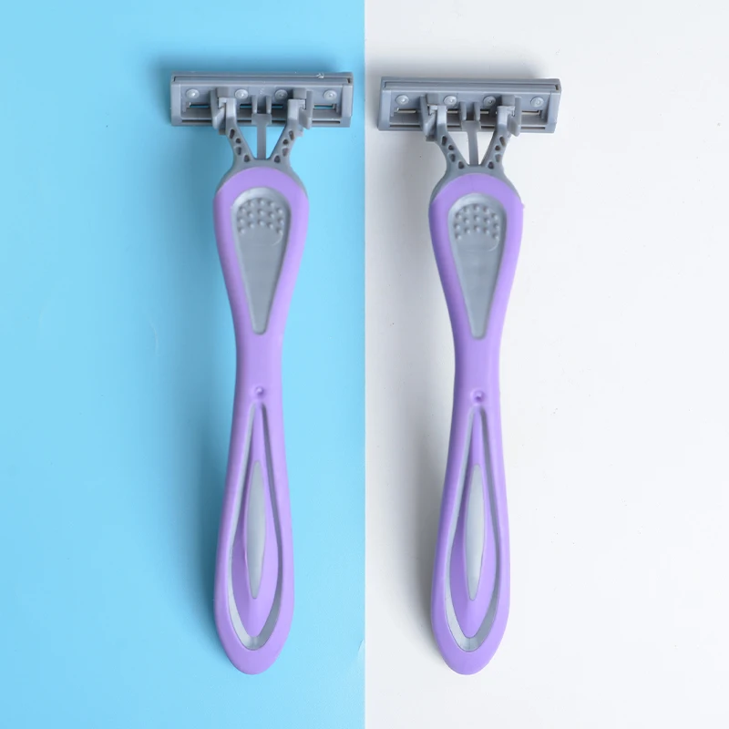 Hot Selling purple 3 Blades Recycled Plastic And  Streamline Wave Handle Pivoting Head Type Female Lady Women Shaving Razor