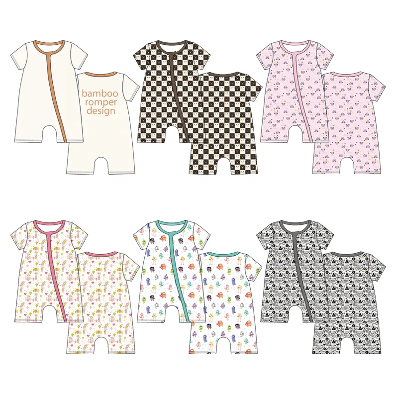 Wholesale Summer Bodysuit New Born Bamboo Cute Printed Jumpsuits Short Sleeve Baby Romper Clothes